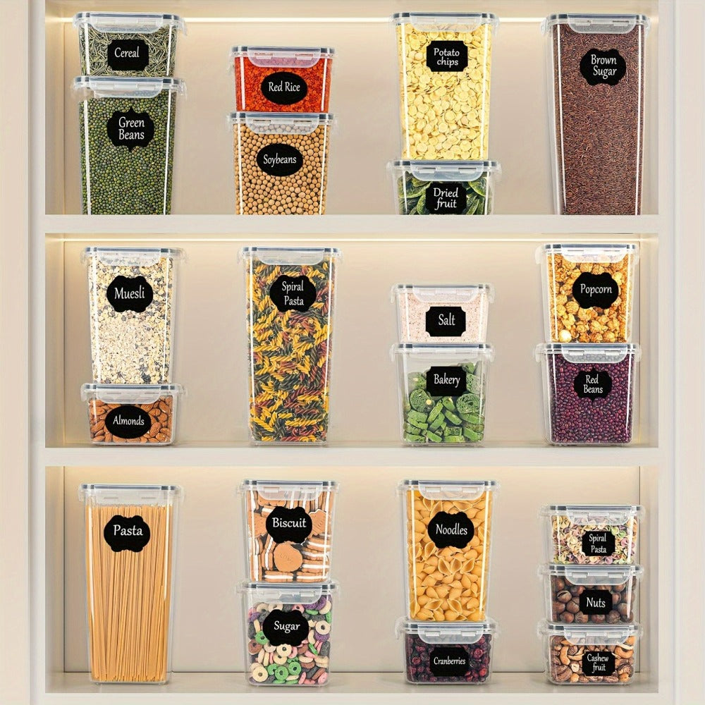 Set de Organización de Cocina Premium de 32 piezas - Contenedores de Almacenamiento Herméticos y Frascos de Especias con Tapas para Refrigerador, Despensa y Gabinete de Cocina - Ideal para Harina, Azúcar, Pasta, Muesli y Suministros para Hornear - Incluye