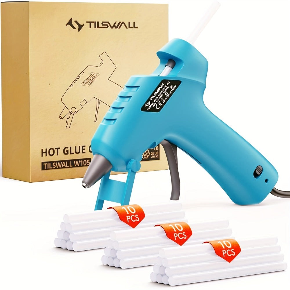 Pistola de pegamento termofusible Tilswall, pistola de pegamento termofusible de 20 W con 30 barras de pegamento termofusible, calentamiento rápido, diseño antigoteo, pistola de pegamento termofusible, barras de pegamento para manualidades de bricolaje, a