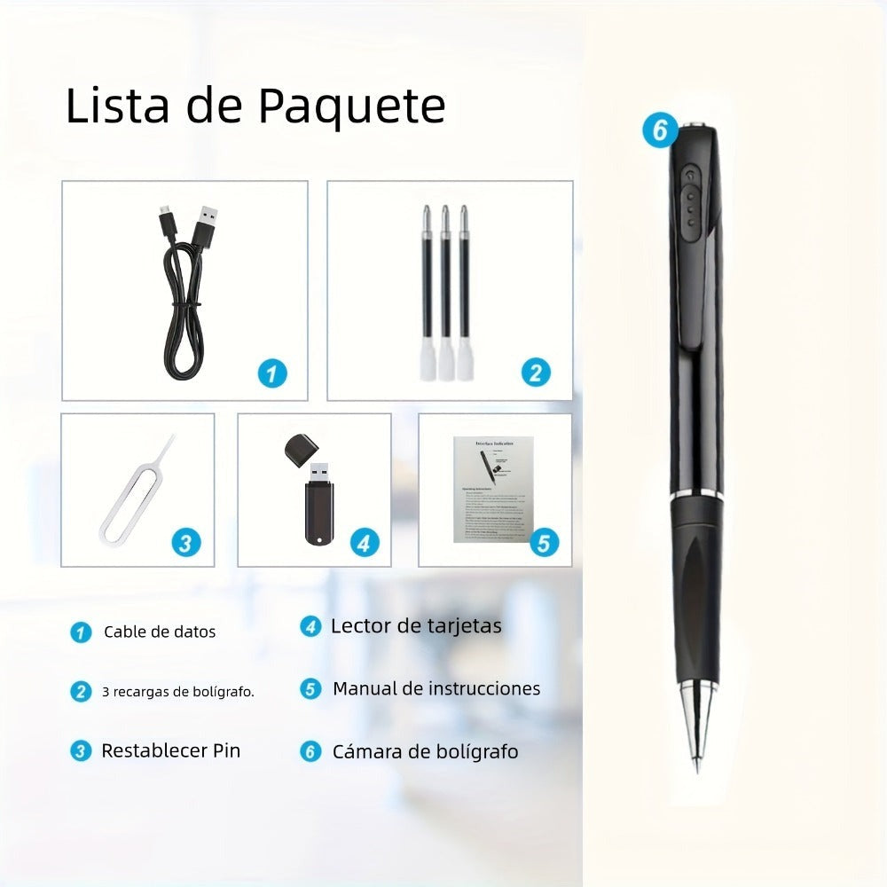Cámara WIFI en Forma de Bolígrafo con Detección de Movimiento - Cámara 1080P, Dispositivo para Grabación de Exámenes, Lente 100°, Control Remoto por APP, Compatible con Tarjeta de Memoria 256GB y Batería 250mAh