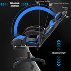 Silla de oficina ergonómica diseñada para gaming, con reposapiés, respaldo alto, giro ajustable y soporte lumbar, hecha de cuero PU en estilo racing para entusiastas de los E-Sports