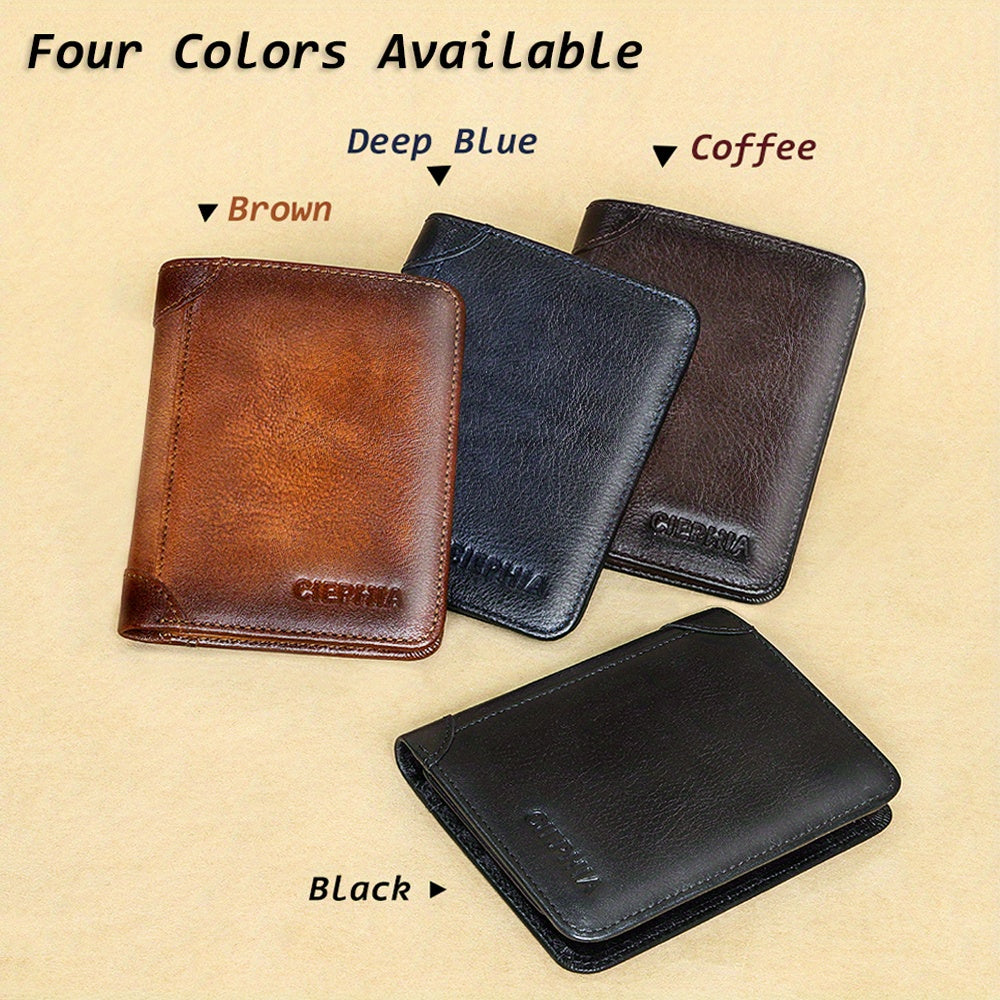 Cartera de Cuero Genuino para Hombre con Juego de Tarjetas de Bendición, Bloqueo RFID, Ultra Delgada, Piel de Vaca de Primera Calidad, Porta Tarjetas de Identificación y Crédito Multifuncional Compacto, Regalo para Navidad, Día de San Valentín y Día del P
