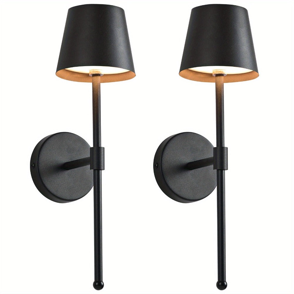 Juego de 2 apliques de pared inalámbricos con batería recargable y funcionamiento sin cables - Aplique LED de pared semiembutido moderno apto para sala de estar, dormitorio, pasillo, luz de noche, atenuación continua, montaje extraíble, a batería