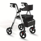Andador Rollator Plegable para Adultos Mayores, Ayuda de Movilidad Ligera de Aluminio, Ruedas Univer Todoterreno de 20.32cm, Altura Dual Ajustable, Asiento y Respaldo Acolchado Ergonómico de PU, Capacidad de Peso de 136.08 KG