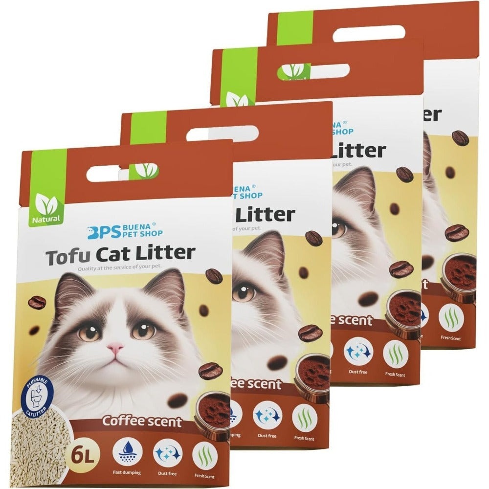 Arena de Tofu para Gatos aglomera 6L - Sin Polvo Fácil de Aglomerar y Controla Olores -y Segura para Gatitos - Pack de 4/8 Bolsas