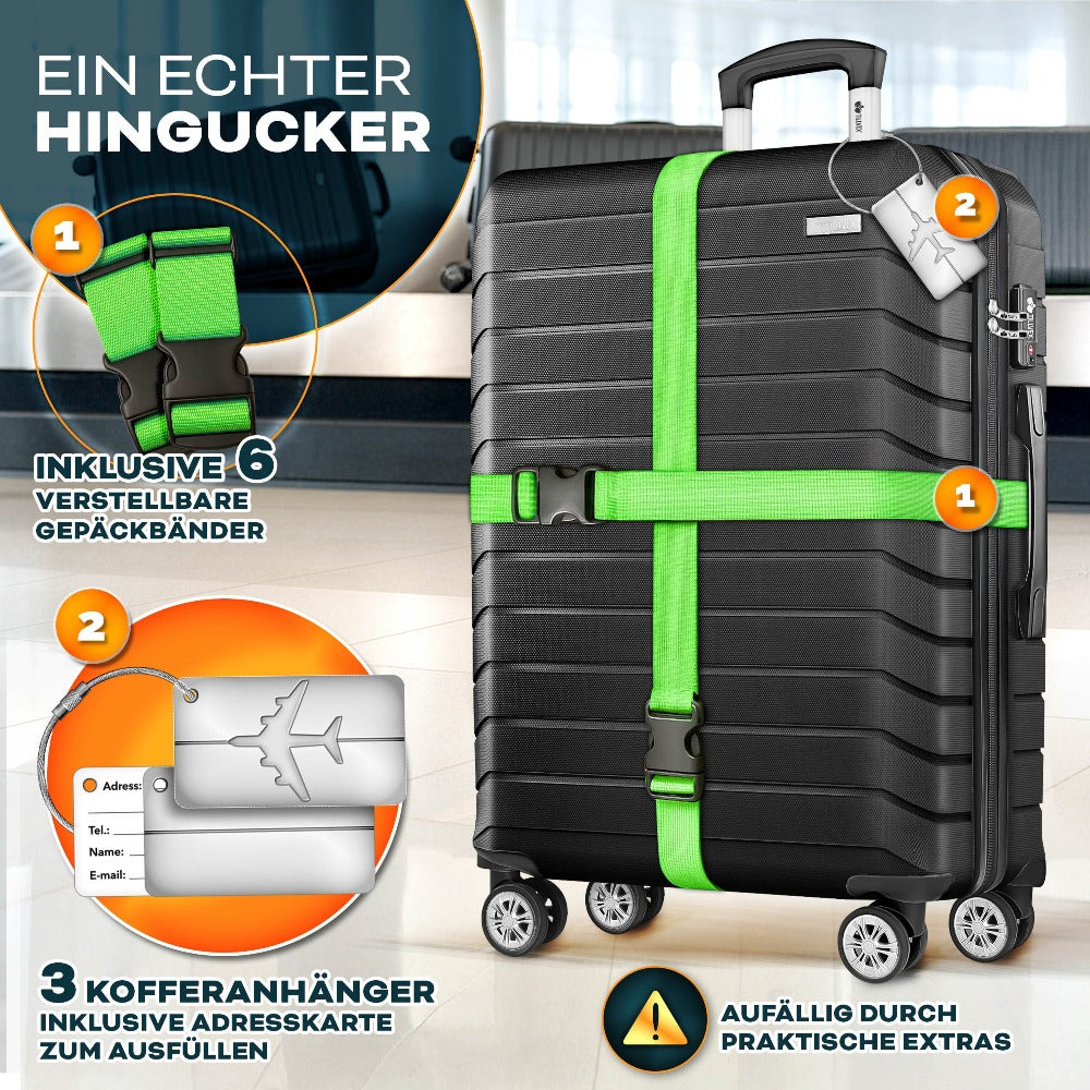 Tillvex® Juego de Equipaje de Viaje con Báscula, Correas y Etiquetas | Maleta de 4 Ruedas | Equipaje con Candado TSA | Juego de Maletas de Carcasa Dura