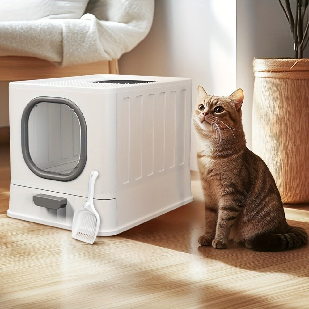 Caja de Arena para Gatos con Tapa: Arena Cerrada para Gatos, Bandeja Grande para Baño de Gatos con Diseño de Cajón de Fácil Limpieza, 38.8 X 35.8 X 48.3Cm, Sin Batería
