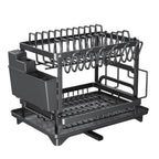 Escurridor de Platos de 2 Niveles con Bandeja de Drenaje - Escurridor de Platos Giratorio Ajustable, Soporte para Utensilios y Tazas, Organizador de Encimera de Cocina que Ahorra Espacio para un Secado Eficiente