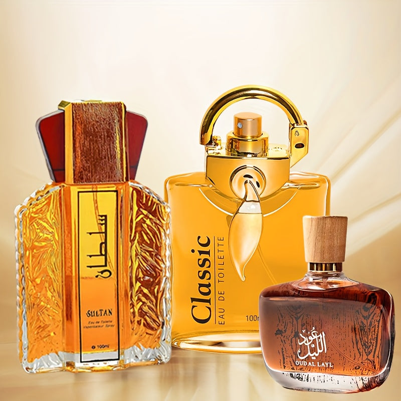 X 3, Tres Fragancias Árabes Diferentes para Hombre, Larga Duración, Aromas Ricos y Atractivos, Body Spray, Ideal Como Regalo Festivo para Amigos y Familiares, Asequible y Perfecto para Uso Diario Social y de Negocios