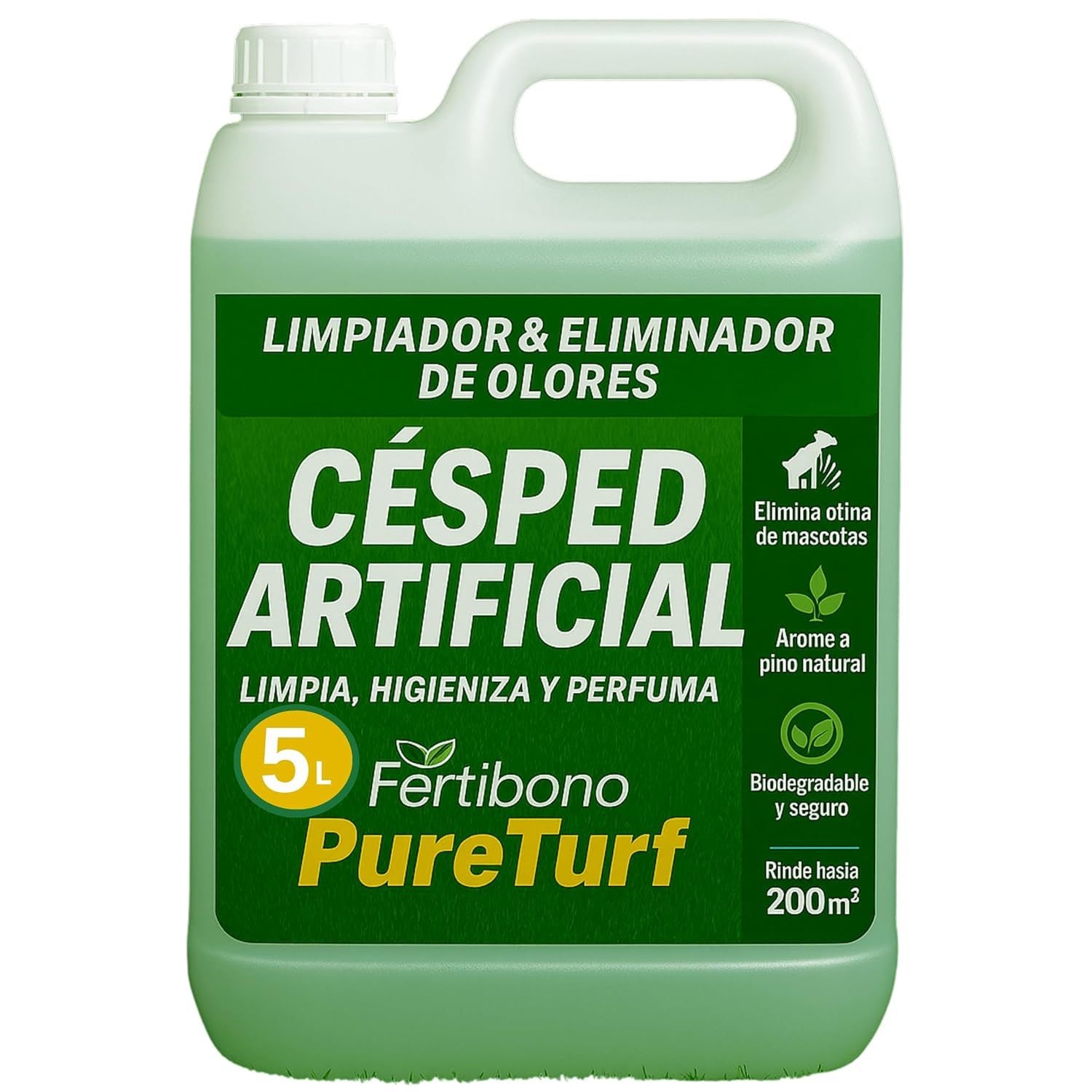 Limpiador Césped Artificial PureTurf 5L – Higienizador Aroma Pino para Exterior e Interior | Neutraliza Olores de Mascotas y Mantiene Tu Jardín Siempre Fresco