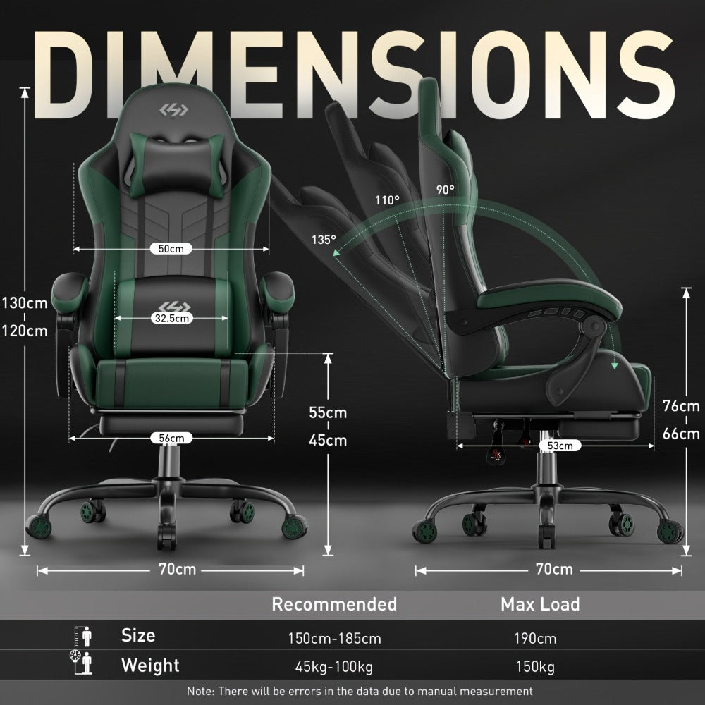 Silla de gaming, silla ergonómica para videojuegos para adultos, silla de ordenador para gamer con reposacabezas, soporte lumbar de masaje, silla de oficina giratoria
