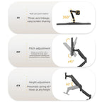 Soporte de brazo único para monitor de TV/computadora, diseño ergonómico, inclinación y rotación bidireccionales, altura ajustable, de acero, incluye 3 destornilladores portátiles.