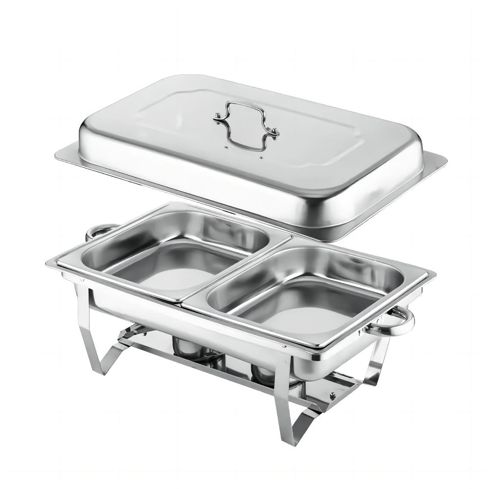 Juego de calentador de alimentos de acero inoxidable, plateado - Incluye tapa aislada, bandeja de agua, bandeja para alimentos, marco, rejilla de combustible - Adecuado para uso comercial y doméstico, utensilios de bufé con tapa cuadrada de acero inoxidab