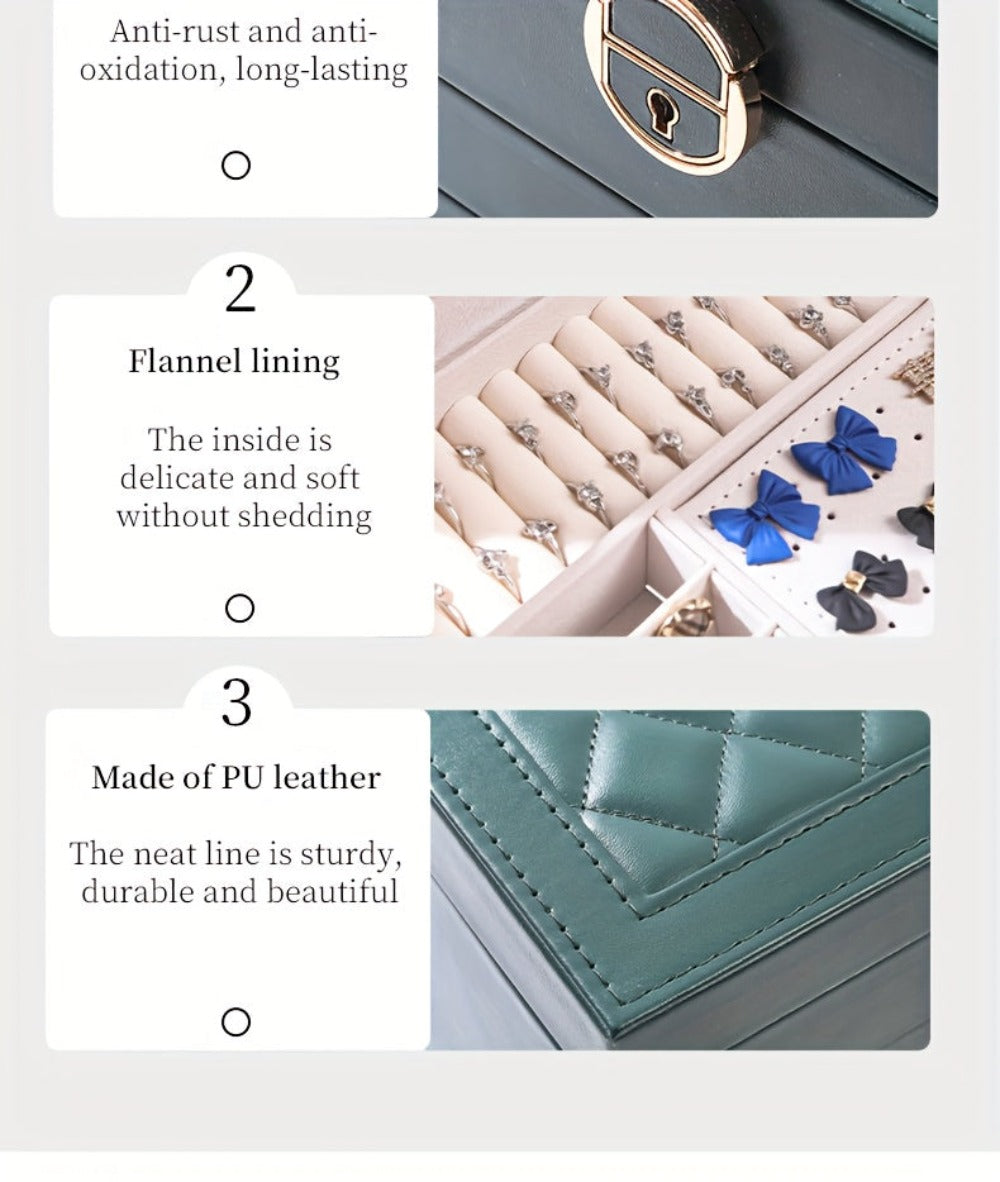 Joyero de tres capas de terciopelo y piel sintética, compacto y portátil para guardar aretes, anillos, collares y otros suministros para hacer joyas