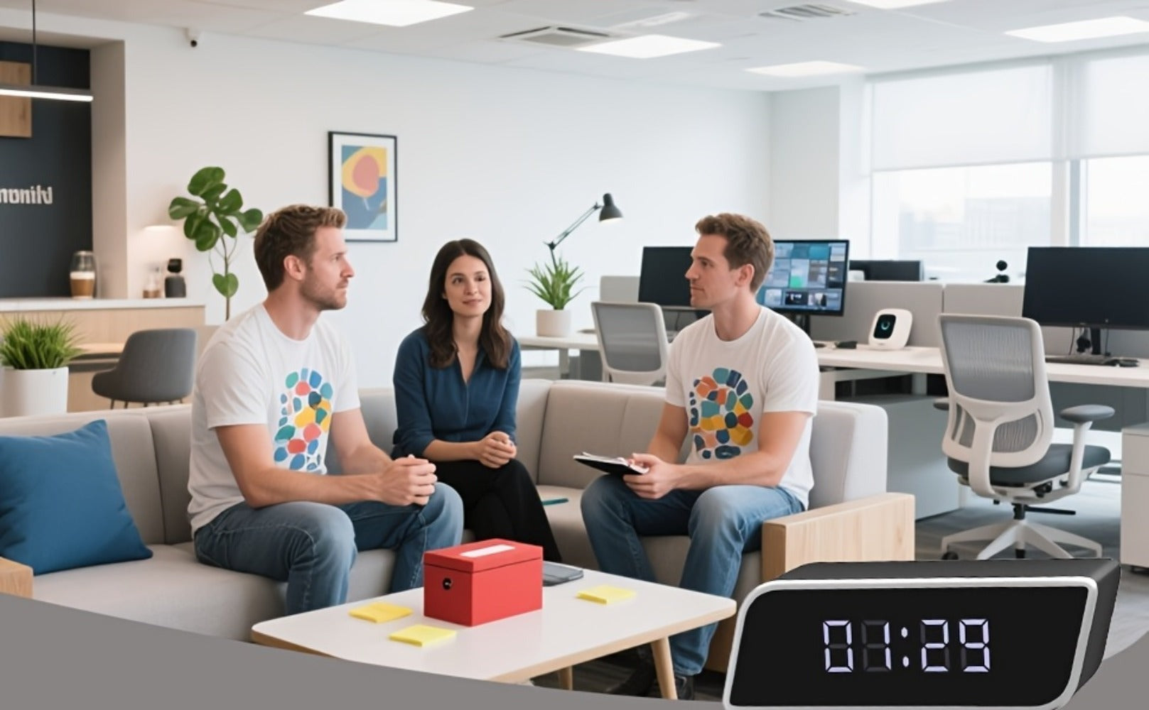 Cámara de reloj HD 1080P con gran angular de 110 grados y visión nocturna, grabación en bucle y funciones de alarma avanzadas. Cámara de reloj de escritorio WIFI6 con control por aplicación. Adecuada para monitoreo de seguridad interior en hogares, interi