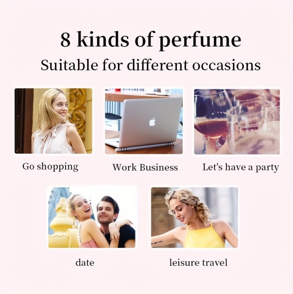 LASTAR Caja de Regalo de Perfume, 8 Bolsillos de Perfume, Fragancia Fresca para Mujer Perfume Duradero, Flores de Frutas Amaderadas con Combinación de Aromas Diferentes, Artículo Esencial para el Hogar, Citas y Viajes, Buen Regalo de Vacaciones para Mujer