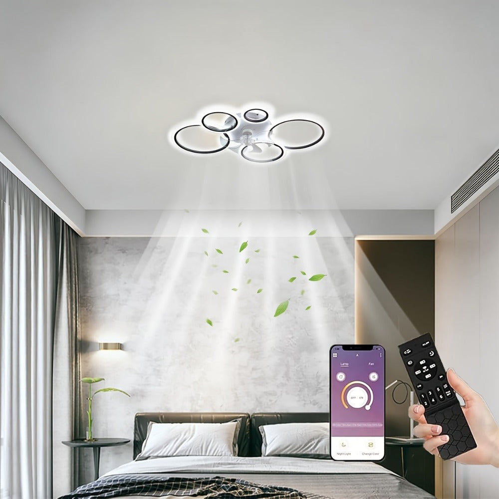 Ventilador de techo LED con iluminación, lámpara de techo con ventilador y control remoto APP, 3 temperaturas de color, 6 velocidades, ventilador de techo con luz para dormitorio, sala de estar, comedor