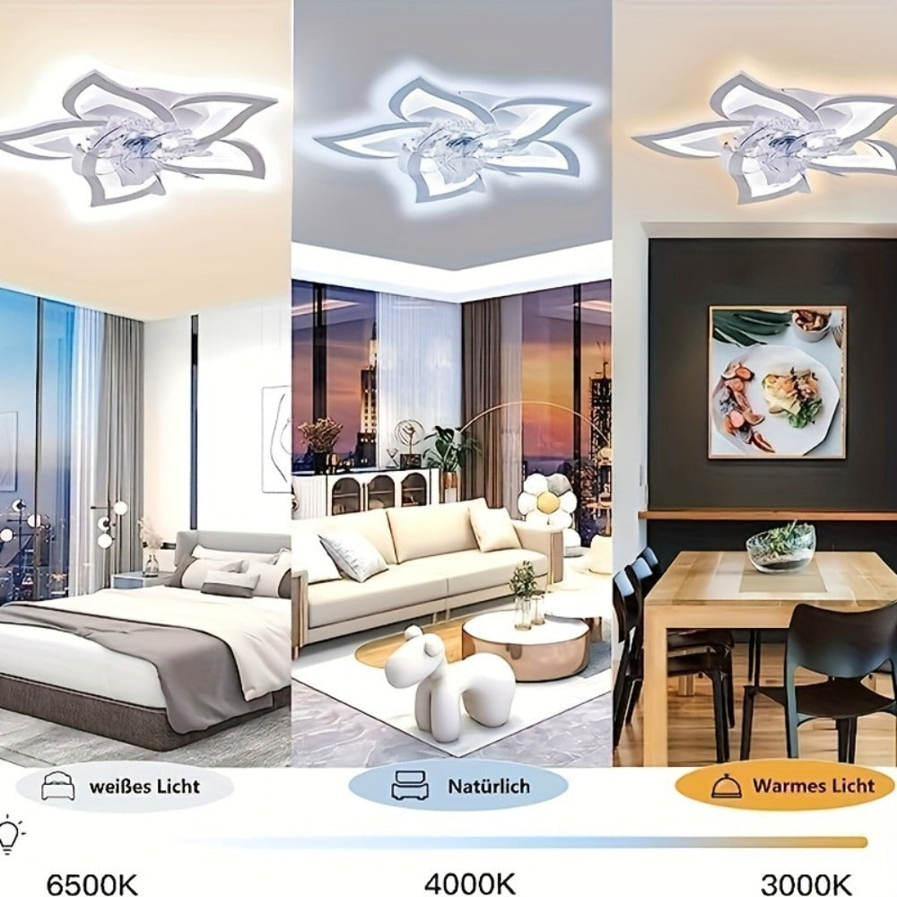 Ventilador de techo con iluminación moderna Led silencioso con control remoto y temporizador, diseño en forma de flor, lámpara de techo para dormitorio