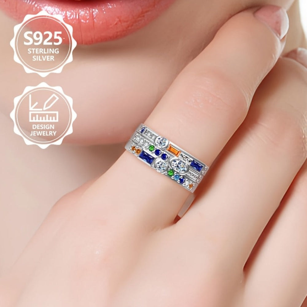 Anillo de moda para mujer, exquisito, de plata de ley 925, elegante y moderno, un anillo de joyería de alta gama para mujer con una apariencia hermosa, adecuado para viajes de vacaciones, uso diario e un regalo conmemorativo ideal para amigos