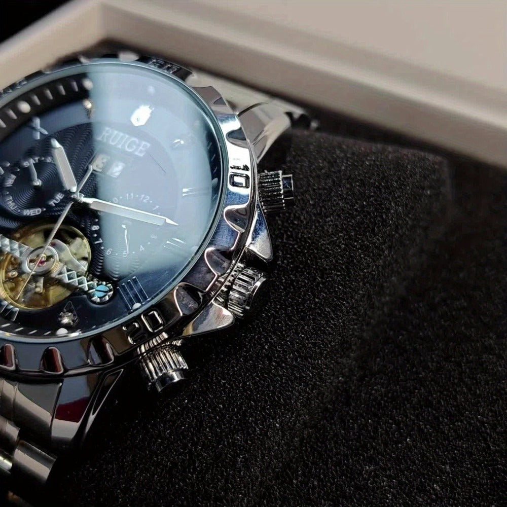 Reloj mecánico automático de lujo para hombres con indicador de día y fecha, adecuado para ocasiones formales e informales, un regalo perfecto