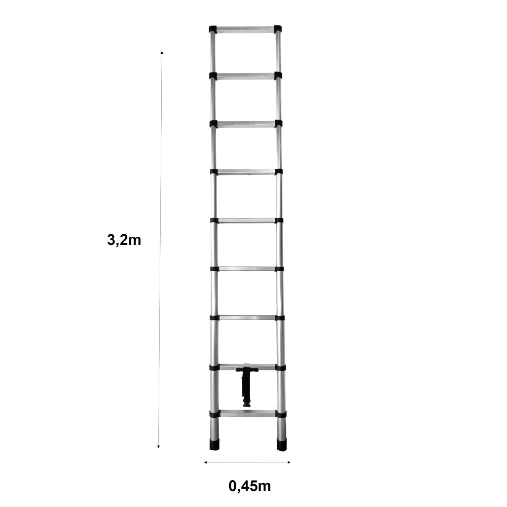 Escalera Telescópica de Acero Galvanizado Extensible y Plegable 2 a 4,4 Metros | Altura Ajustable por Peldaños con Cierre de Seguridad | Certificada EN131 para Uso Profesional y Doméstico | Base Antideslizante con Pies de Goma | Ideal para Reformas, Jardí