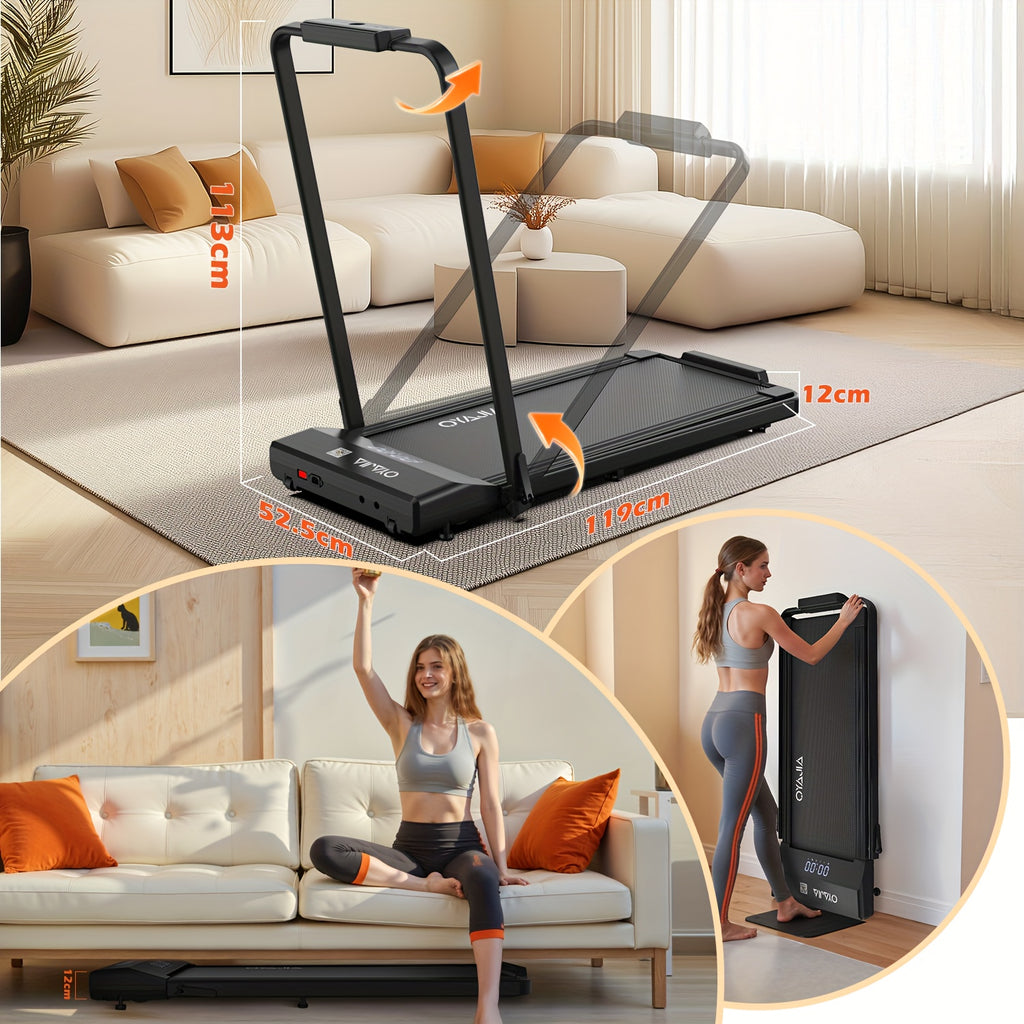 Caminadora plegable para el hogar 4 en 1, 12 programas preestablecidos, motor silencioso de 0.75 caballos de fuerza, pantalla LCD con 3/6 teclas rápidas, admite control triple mediante aplicación, control remoto y panel de control, altavoces de música, so
