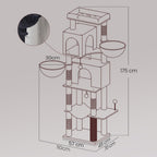 Árbol para Gatos de 175 cm, Torre Multinivel, 2 Niveles, 2 Hamacas, 5 Postes Rascadores, Cepillo, Plataformas, Regalos de Navidad