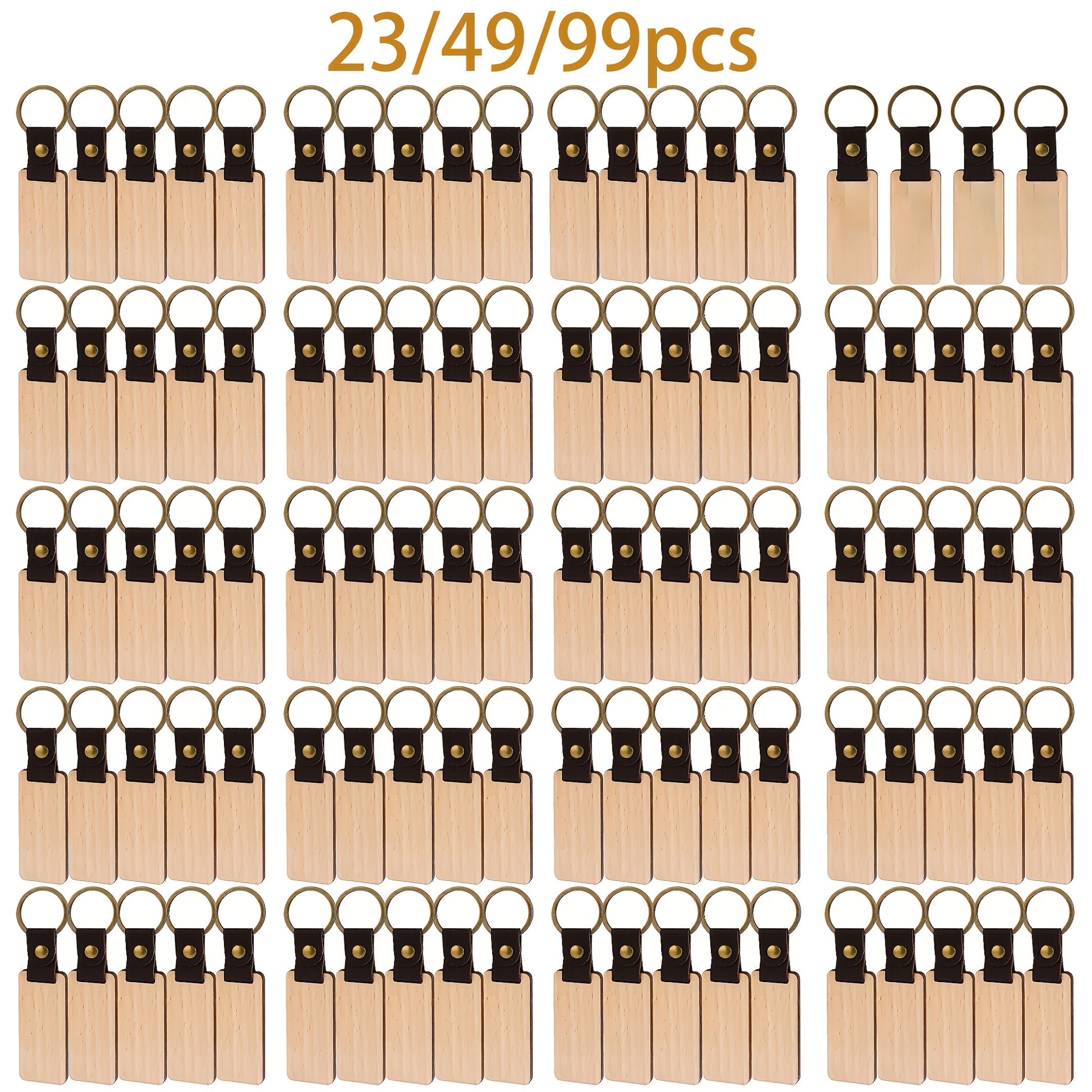 Dofiki 23/49/99 piezas de llaveros de madera, llaveros rectangulares en blanco de madera de haya para manualidades de regalos de festividades DIY, grabado láser, llaveros de madera al por mayor, anillas de madera para troncos, etiquetas para llaves