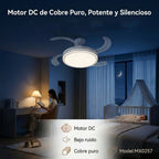 Ventilador de techo moderno con luz LED de 50W con regulación continua, aspas retráctiles y mando a distancia – Motor DC de cobre puro silencioso, bajo consumo y larga duración, brillo y temperatura ajustables, 6 velocidades, memoria y temporizador. Ideal
