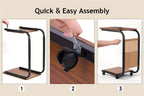 Mesa Auxiliar de Sofá de Doble Capa, Mesa de Sofá Compacta que Ahorra Espacio, Mesa Rodante con Bolsillo Lateral, Adecuada para una Sala de Estar con Ruedas Giratorias de 360 Grados en un Diseño en Forma de C