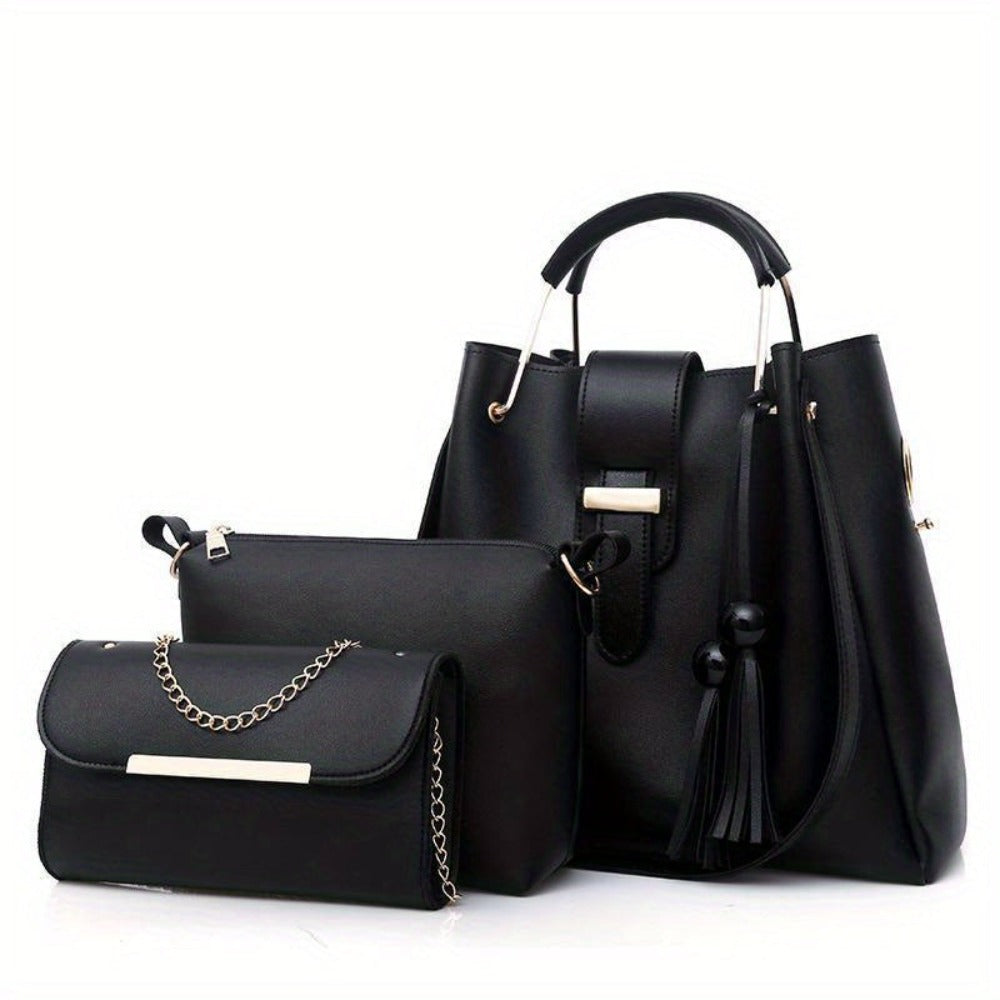 Conjunto de 3 bolsos de moda y versátiles para mujer con borlas de perlas, bolso tote de gran capacidad, bolso de mano exquisito y ligero, que satisface las necesidades del desplazamiento diario y los viajes, ideal para regalos de cumpleaños