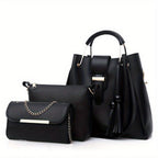 Conjunto de 3 bolsos de moda y versátiles para mujer con borlas de perlas, bolso tote de gran capacidad, bolso de mano exquisito y ligero, que satisface las necesidades del desplazamiento diario y los viajes, ideal para regalos de cumpleaños