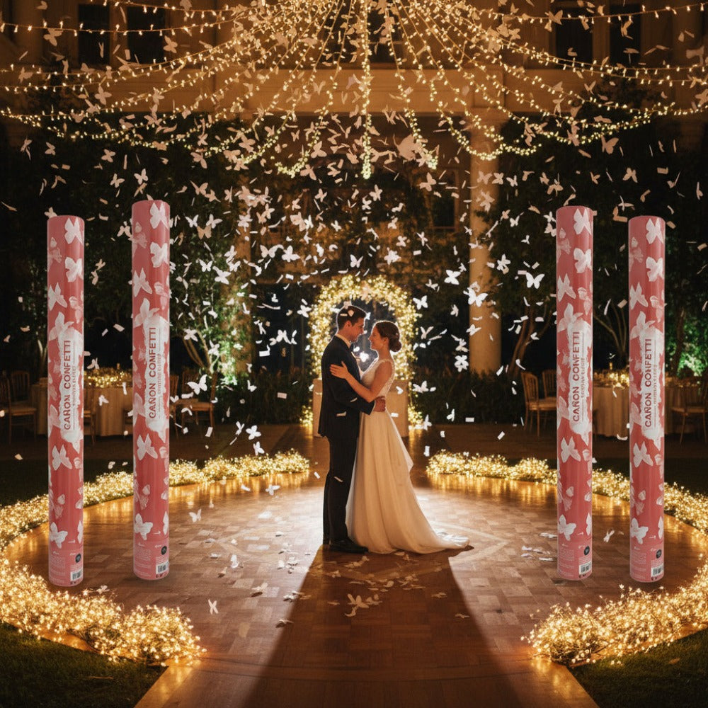 6 Unidades de Cañón de Confeti de Mariposas Blancas de Papel 40cm, elegante y mágica fácil de usar, ideal para bodas, pedidas de mano, aniversarios, 15 años, graduaciones, baby showers, desfiles de moda, eventos corporativos, conciertos y celebraciones es