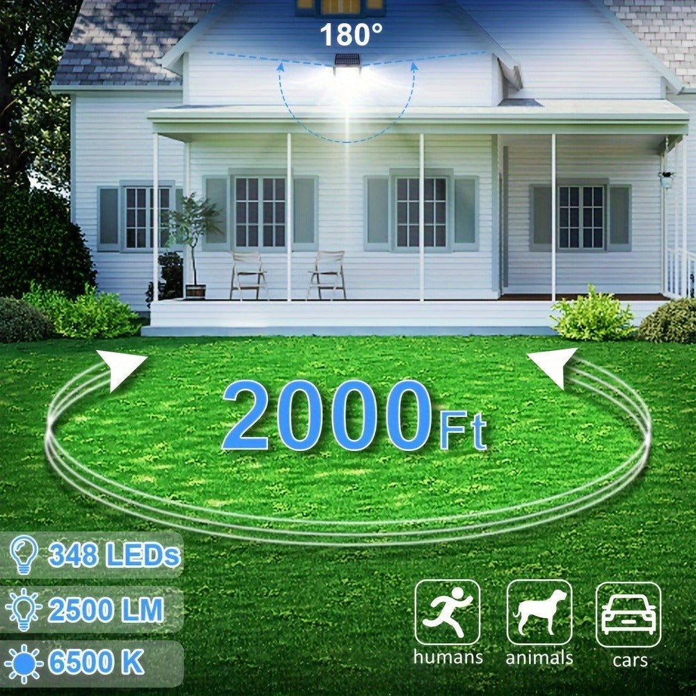 Juego de 2/4 piezas de luz solar para exterior, luz solar con sensor de movimiento de 348 LED y control remoto, luz de pared solar con 3 modos de iluminación, reflector de seguridad de gran angular de 270°, para porche, patio, jardín, garaje, pasillo, ter