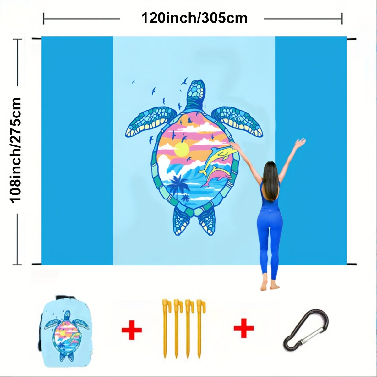 Manta de playa compacta ultraligera resistente al agua y arena de 304,8 x 274,32 pulgadas/210,82 x 200,66 pulgadas. Ideal para la playa, el parque, el césped, el camping, senderismo, conciertos y equipo al aire libre.