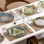 Juego de 6 platos llanos de cena SIMI estilo bohemio de porcelana, juego de platos de desayuno aptos para lavavajillas y microondas