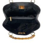 Bolso de cuero real con asas de bambú hecho en Italia, bolso de mujer, bolso de bambú de cuero