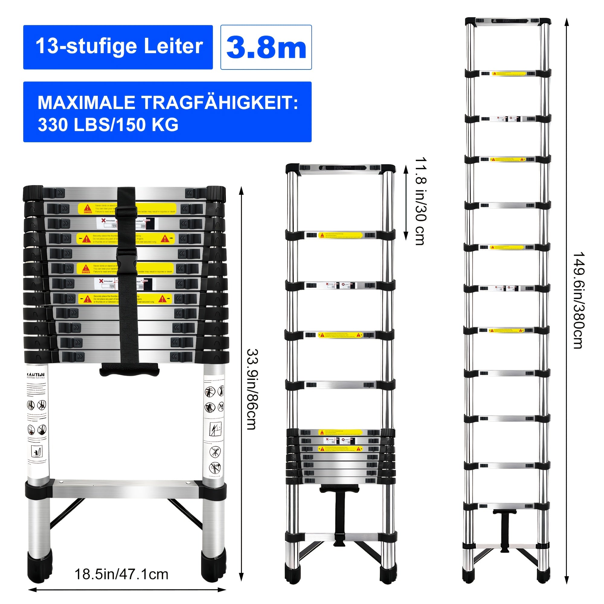 Escalera plegable para limpieza, almacenaje y bricolaje | 150kg y Acero Inoxidable y Plegable