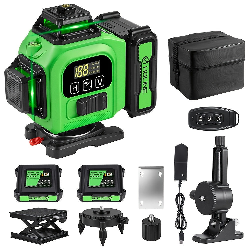 1 Juego de Nivel Láser, 16 Líneas Cruzadas Verdes, Láser 4D, con Batería Recargable, Nivel de Alta Precisión con Función de Nivelación Automática, Perfecto para Construcción y Decoración del Hogar