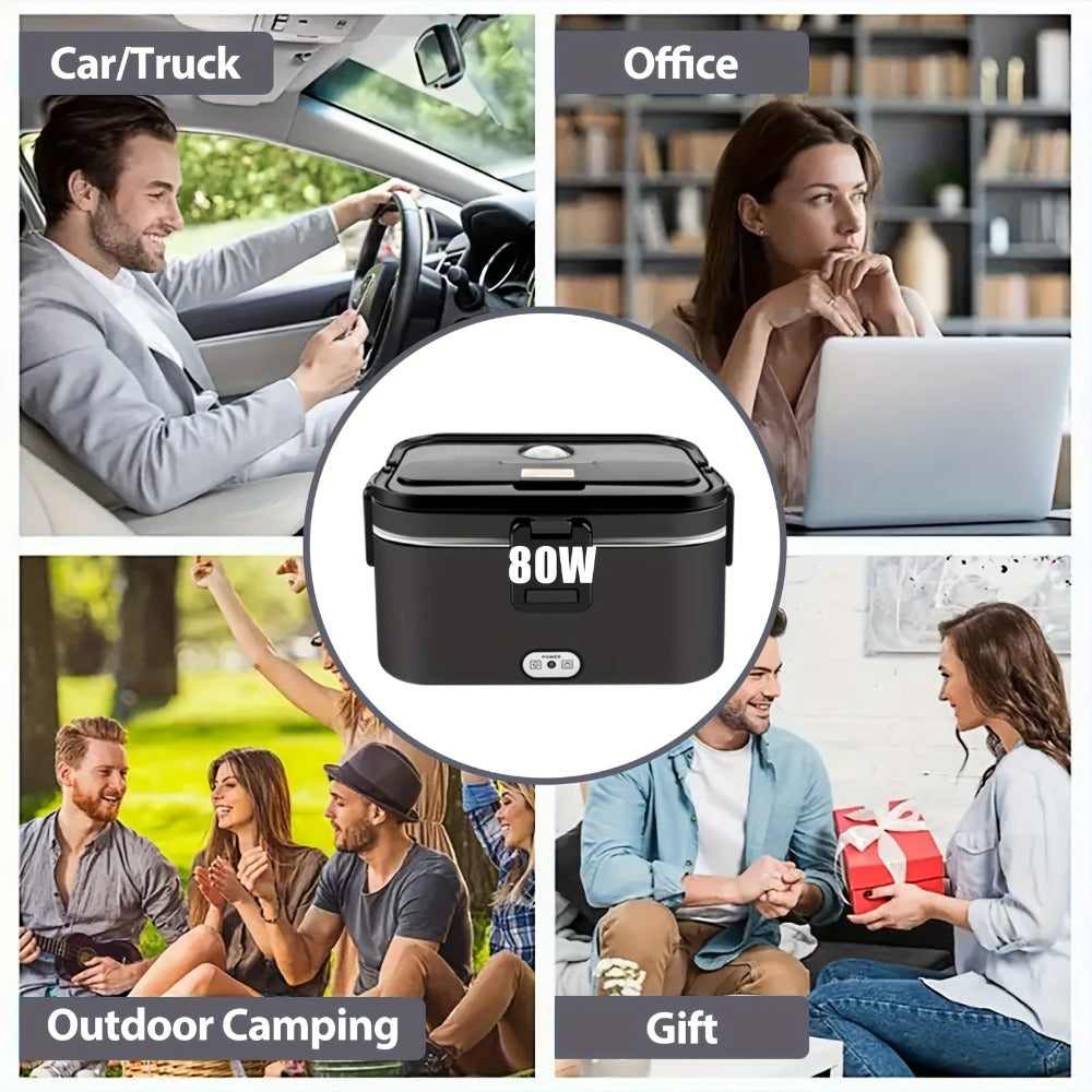 Caja de Almuerzo Ajustable de 80W, 1.8L para Adultos, Caja de Almuerzo Aislada, Caja de Almuerzo Portátil con Calefacción para Uso Exterior, Incluye Bolsa Aislante y Juego de Cubiertos, Disponible para Camión y Coche