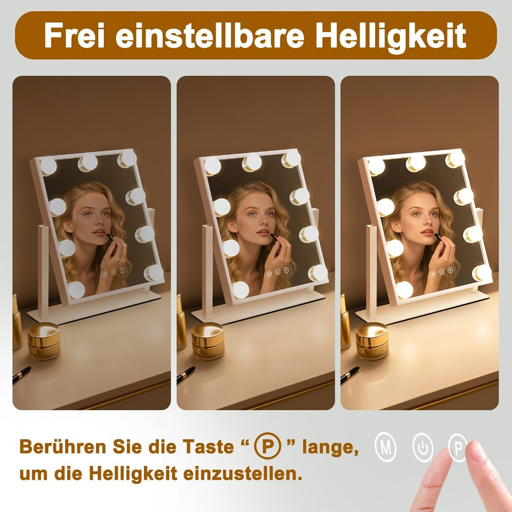 Espejo de maquillaje Hollywood con iluminación - Espejo de tocador con 14 luces LED, puerto USB, espejo cosmético de 50x40 cm - Espejo de tocador táctil regulable con 3 modos