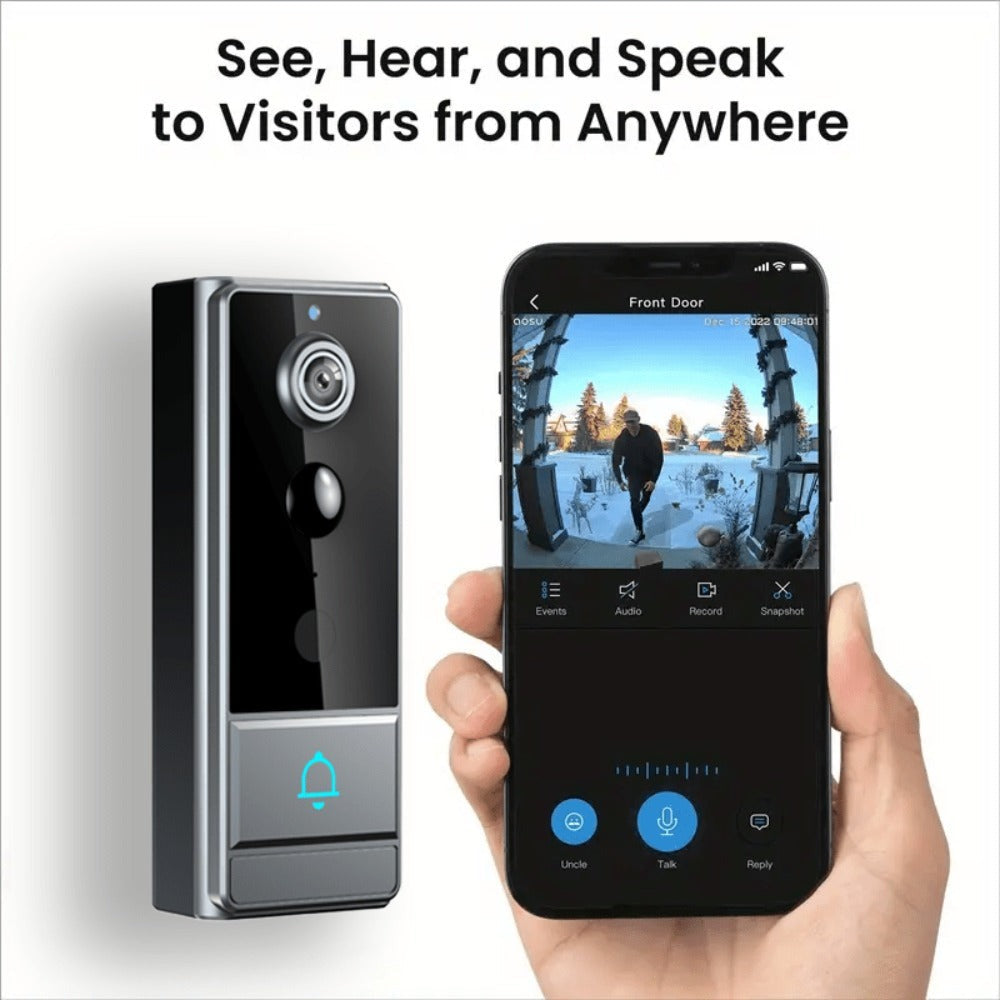 Timbre sin varillas para seguridad del hogar, cámara de seguridad con visión nocturna, 960P HD, detección de movimiento PIR, batería recargable de 2600mAh - Fácil de montar y controlado por aplicación, cámara de seguridad inalámbrica para el hogar, timbre