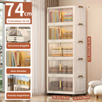 Armario de almacenamiento plegable extragrande de 74 cm, organizador apilable de 3/4/5 niveles con ruedas, puertas transparentes, manijas en tono dorado y cierre magnético para el hogar, oficina, cocina, baño y despensa