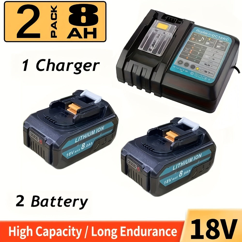 Paquete de 2 Baterías BL1860B de 8.0Ah + Cargador de Doble Puerto DC18RD de 6A Compatible con Batería Makita 14.4V-18V BL1860 BL1860B BL1850 BL1850B BL1840 Bl1830 y Cargador DC18RD DC18RC DC18SF DC18RC DC18RF (2 Baterías o 2 Baterías y Cargador)