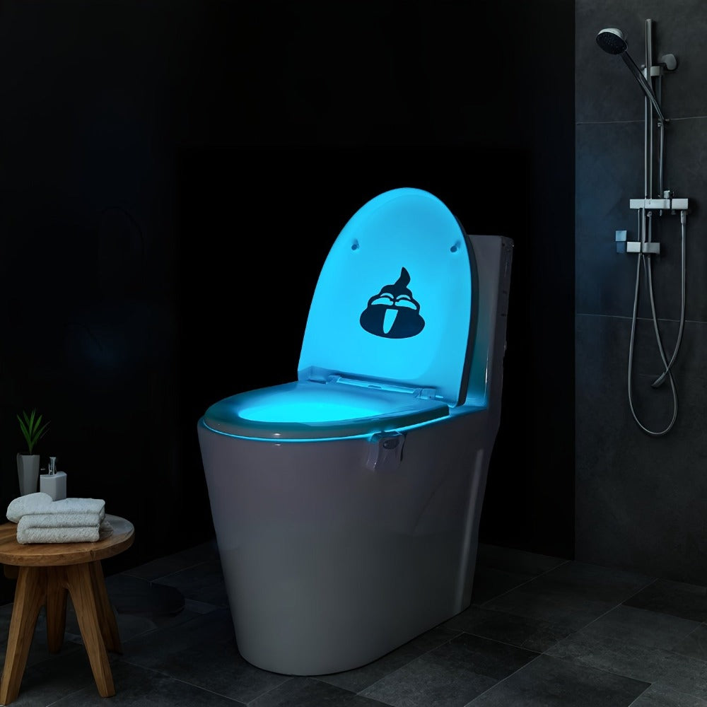 Juego de 2 luces modernas para inodoro con sensor infrarrojo, detección de movimiento y luz nocturna, aptas para baño, de pared/apagado, 16 opciones de color, funcionamiento sin enchufe para taza de inodoro, de plástico