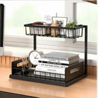 Organizador Cocina Almacenamiento de metal debajo del fregadero, organizador de cocina de 2 niveles con cajón de almacenamiento deslizante, organizador debajo del fregadero con ventosas mejoradas