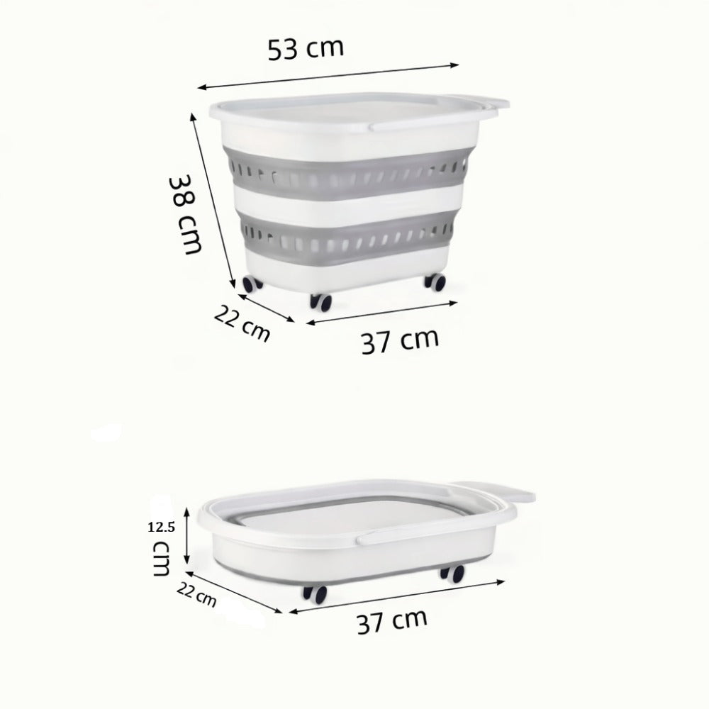 Cesta de Ropa Retráctil y Plegable con Ruedas - 45 Litros - Blanco Gris