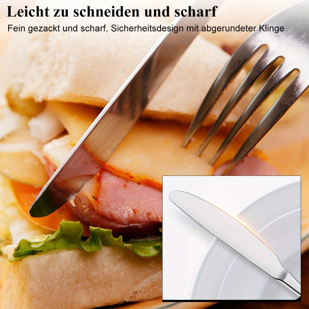 Juego de cubiertos de acero inoxidable de 48 piezas para 12 personas | Elegante caja de regalo, cubiertos premium, pulido espejo, apto para lavavajillas, cuchillos para bistec, tenedores y cucharas ergonómicas | para reuniones familiares, bodas, inaugurac