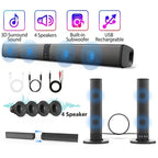 Barra de Sonido Estéreo para Smart TVs, Subwoofer sin varillas 2 en 1, Sistemas de Cine en Casa, Mejora de Graves, Conectividad Inalámbrica, TF, AUX, FM, RCA, TWS, Batería Recargable Integrada de 2000mAh, Compatible con Reproductor de DVD, TV, Computadora