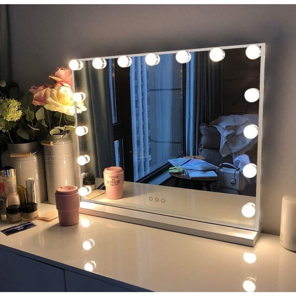 Espejo de Maquillaje con Iluminación LED: Tocador con 12 Bombillas, 3 Modos de Luz, Control Táctil, Espejo de Maquillaje con Aumento y Luz para Maquillaje (ESP001)