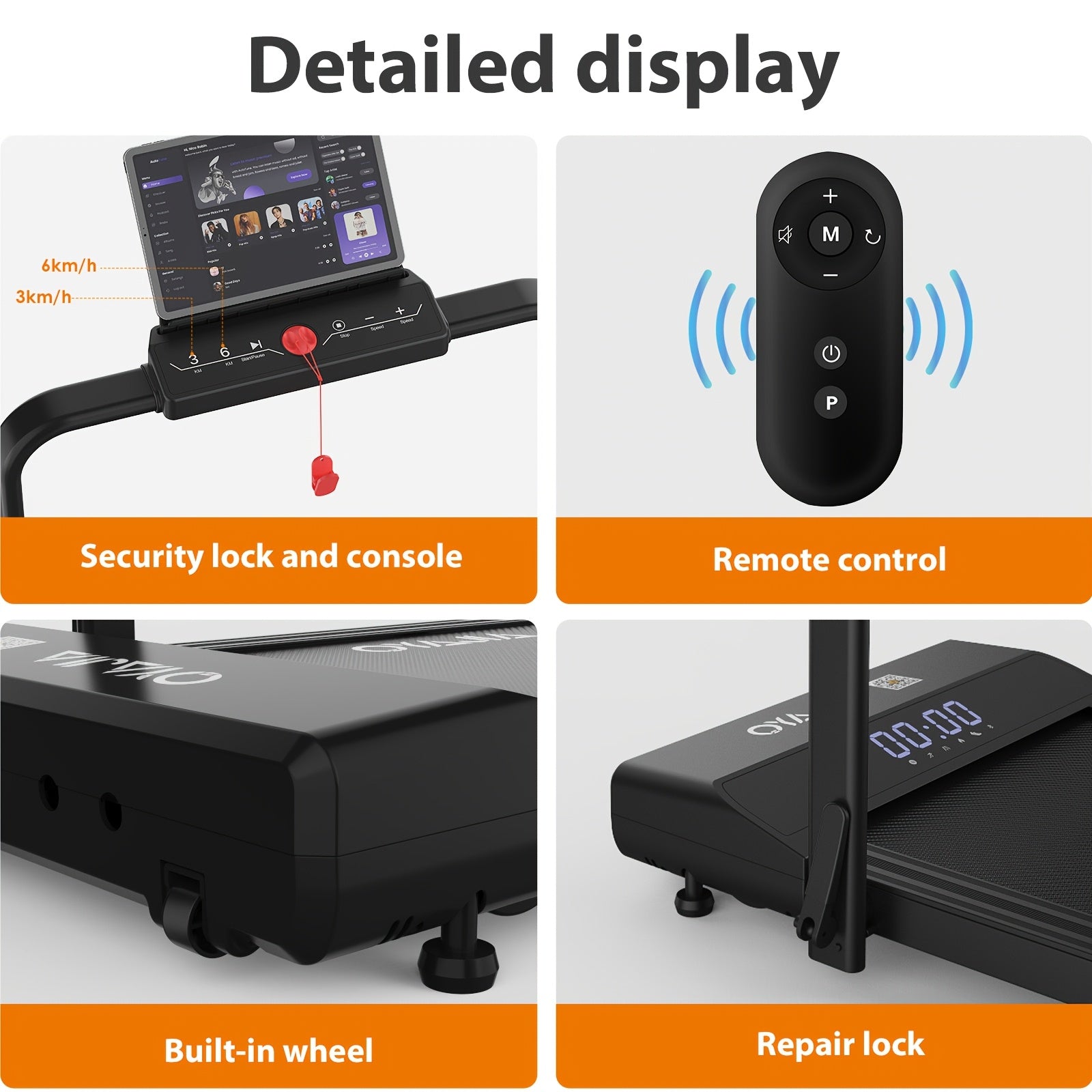 Caminadora plegable para el hogar 4 en 1, 12 programas preestablecidos, motor silencioso de 0.75 caballos de fuerza, pantalla LCD con 3/6 teclas rápidas, admite control triple mediante aplicación, control remoto y panel de control, altavoces de música, so